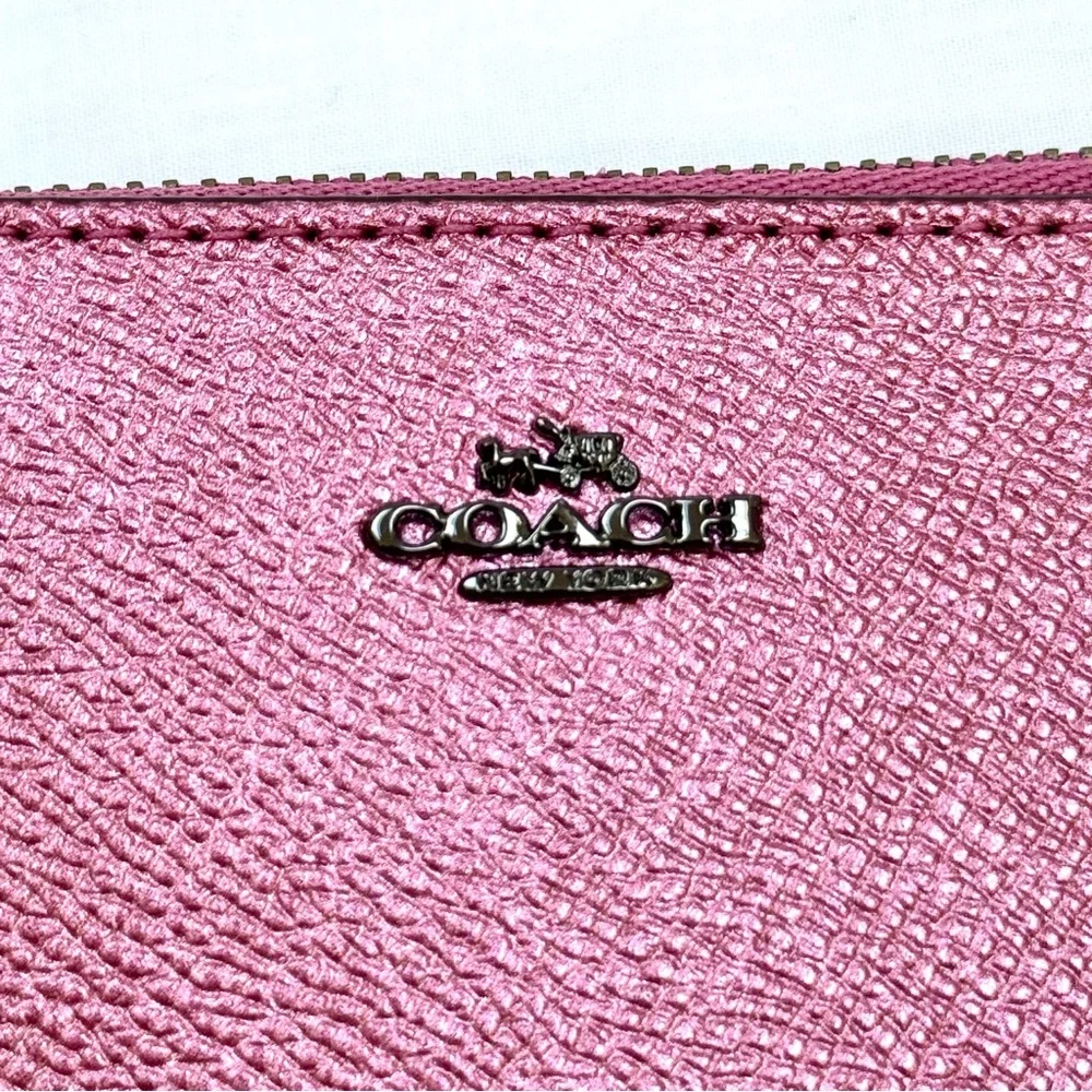COACH Mini Skinny ID Case Shimmery Metallic Rose Pink F87077 - Picture 2 of 6